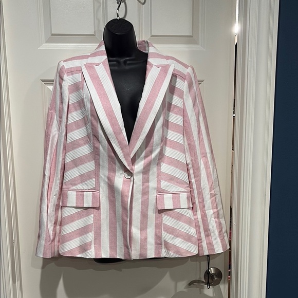 DKNY Striped Pink and White Women's Blazer size 14 * - Picture 1 of 4